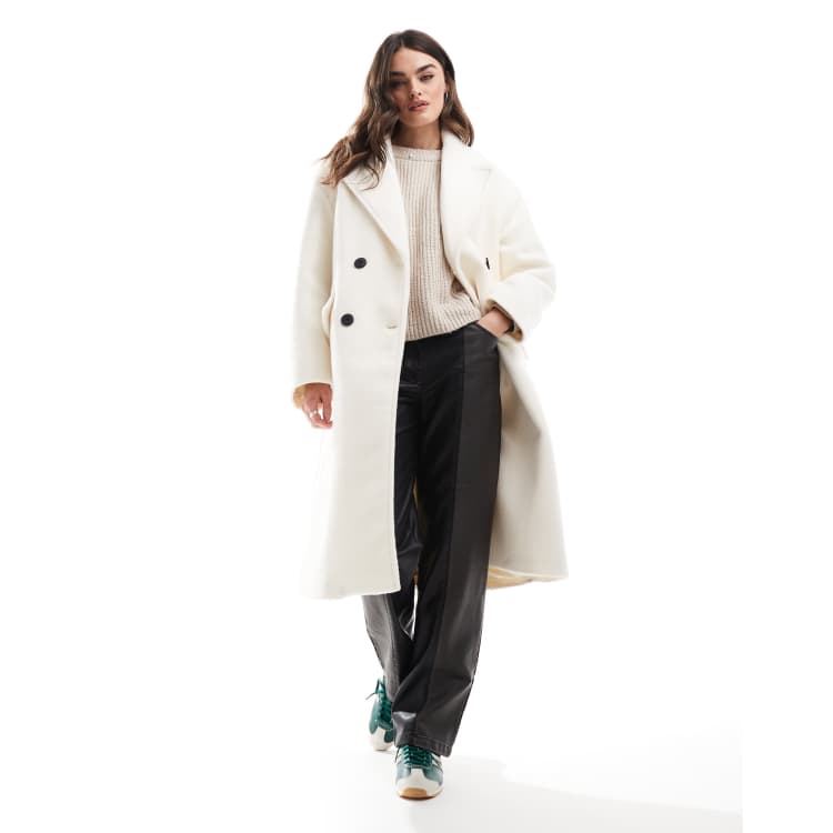 Bershka wool look drop shoulder coat in ecru | ASOS