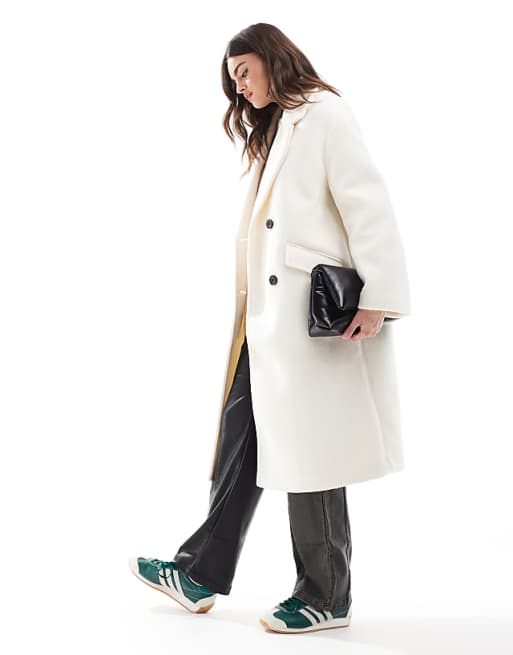 Bershka wool look drop shoulder coat in ecru | ASOS Bershka wool look drop shoulder coat in ecru | ASOS