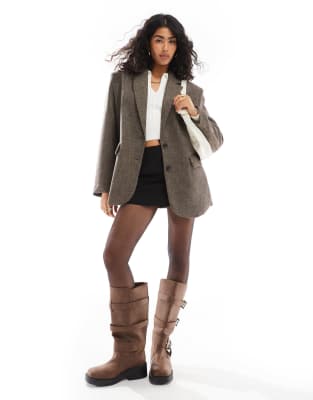Bershka Wool Look Oversized Jacket In Brown