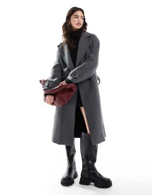 wool mix trench coat in dark gray