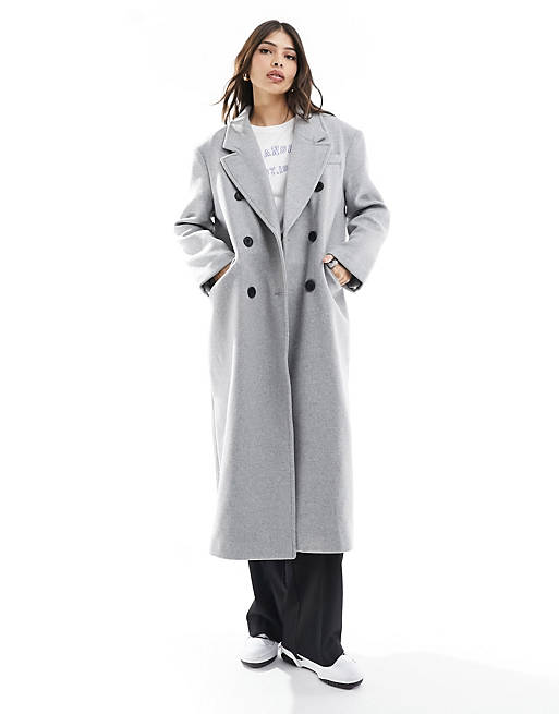 Bershka wool shoulder detail longline coat in grey | ASOS