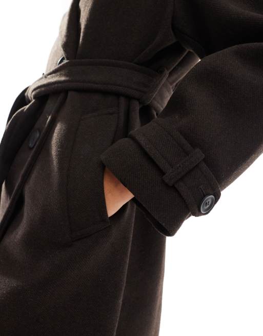 Bershka wool trench coat in brown