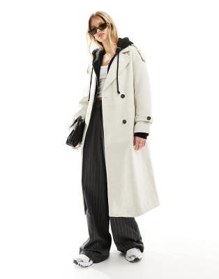 Bershka wool trench coat in stone