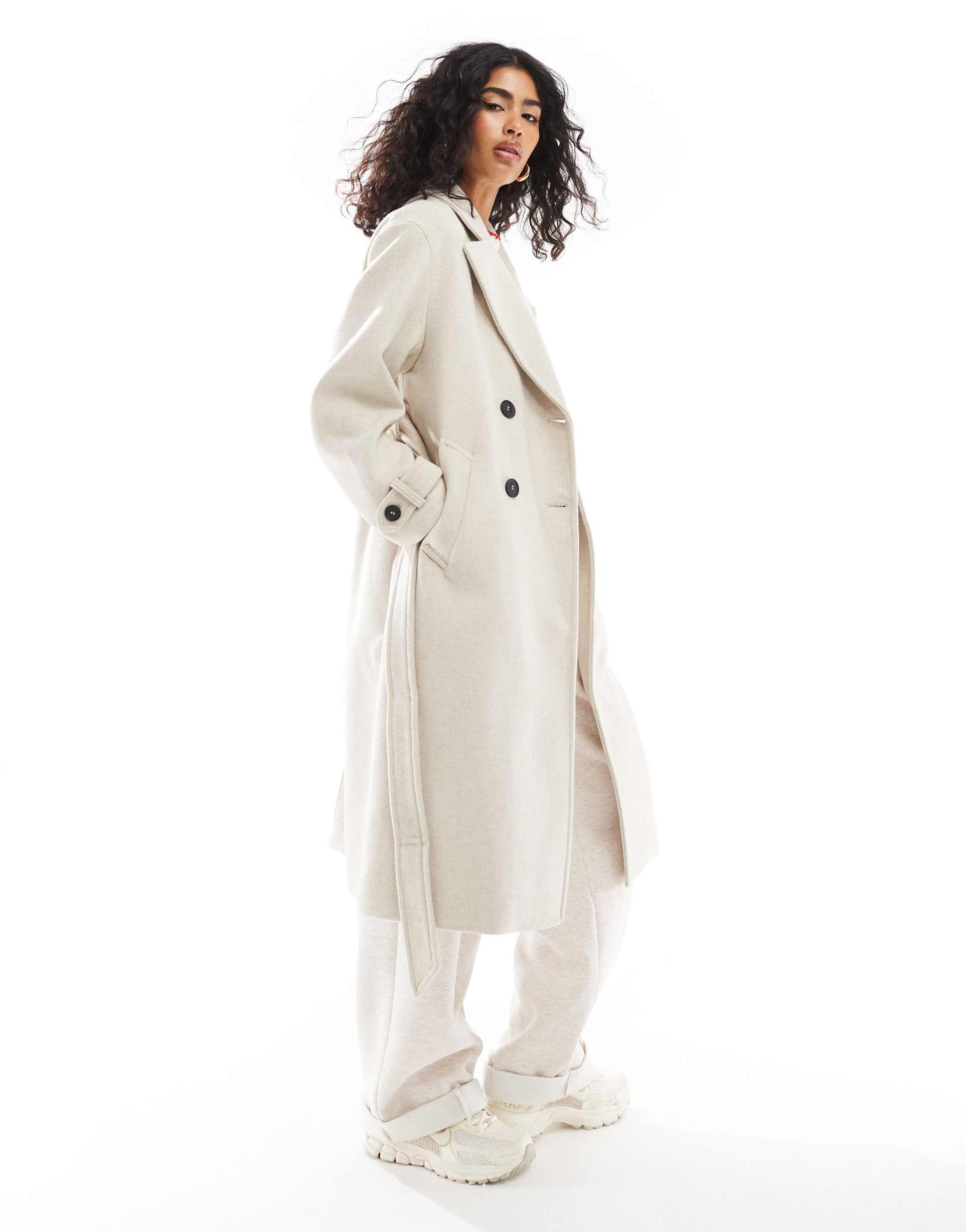 bershka wool trench coat in stone