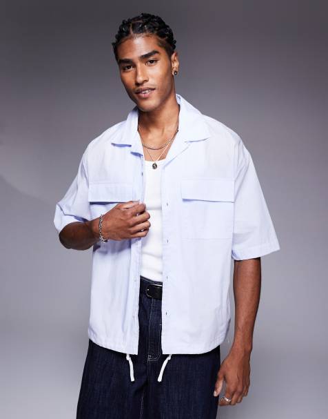 Bershka – Worker-Hemd in Blau mit Tunnelzug am Saum - view 1