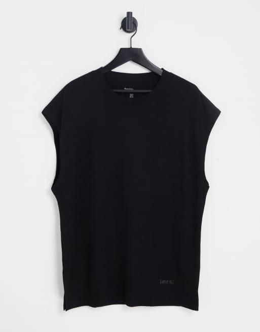 Bershka – Worker – Oversize-Trägertop in Schwarz