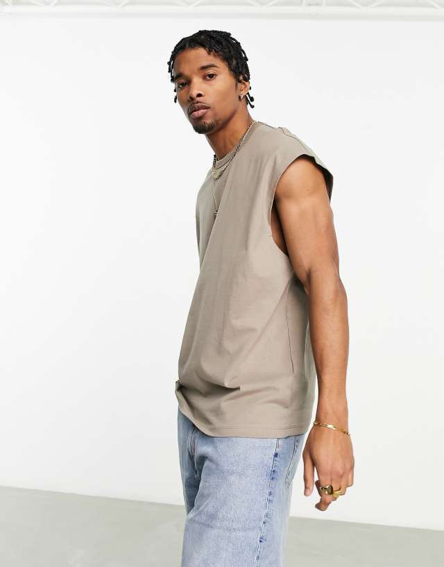 Bershka worker oversized tank top in charcoal