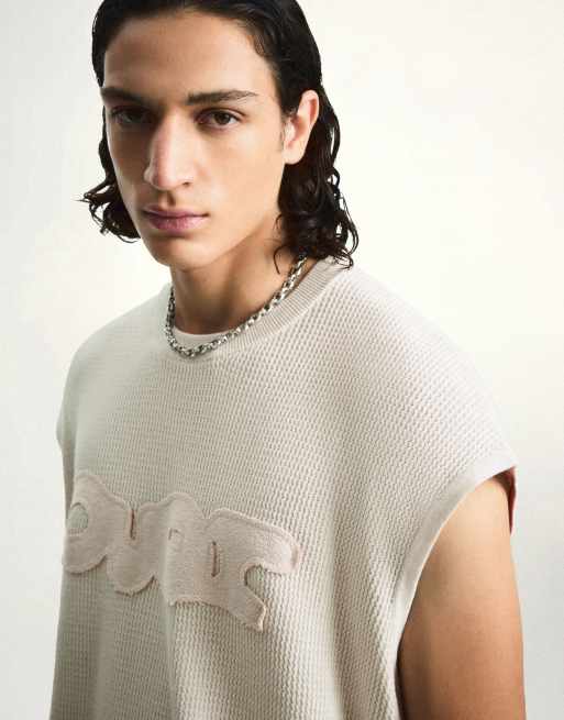 Bershka worker patch T-shirt in beige, 3 van 6