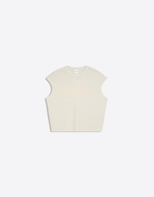 Bershka worker patch T-shirt in beige, 5 van 6