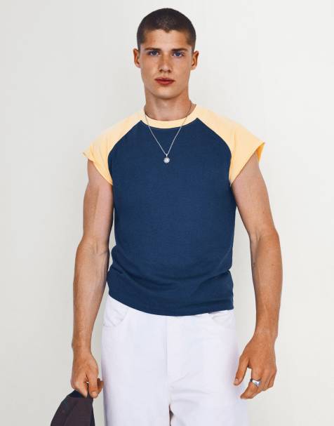 Bershka Worker raglan t-shirt in blue - view 1