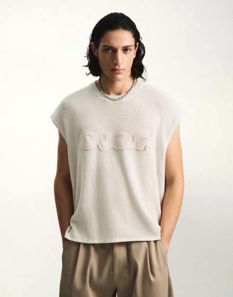 Bershka Worker T-shirt med patch i beige - view 1
