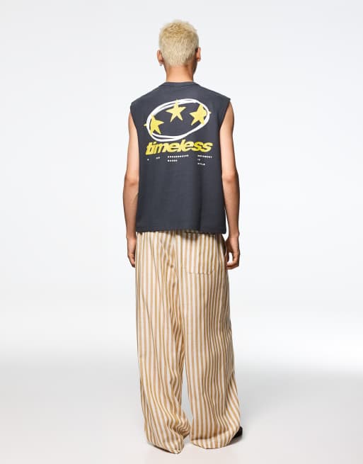 Bershka Worker t-shirt with textured print in blue, 3 of 4