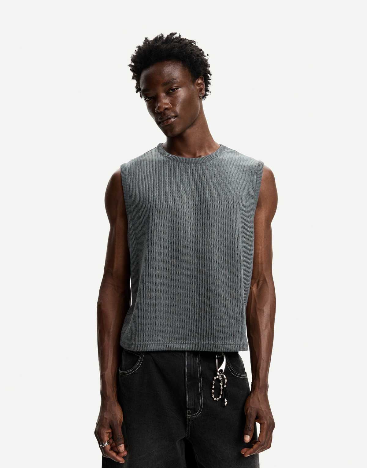Bershka worker waistcoat in grey