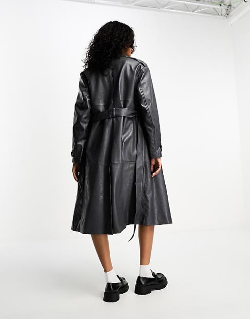 Bershka worn faux leather trench coat in washed gray | ASOS Bershka worn faux leather trench coat in washed gray | ASOS
