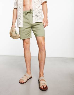 Bershka woven shorts in khaki - ASOS Price Checker