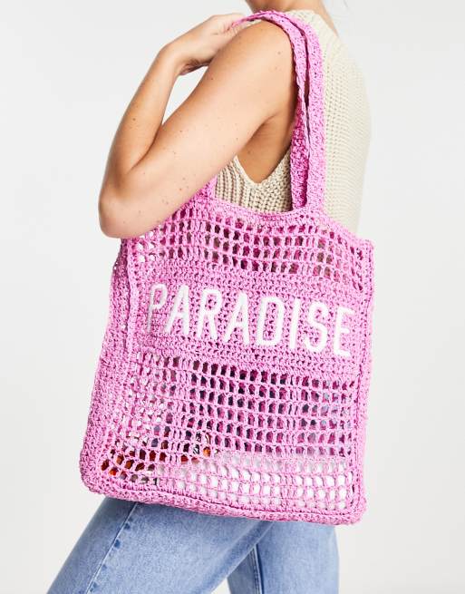 Bershka woven tote bag in pink