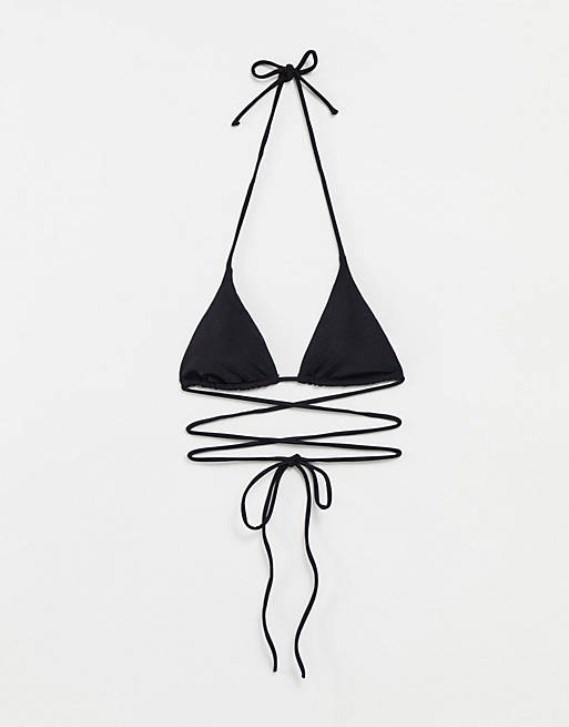 Bershka wrap around bikini top in black