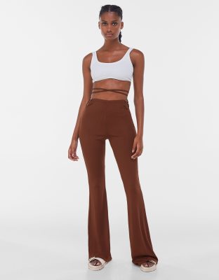 Chocolate Pintuck Detail Flared Pants