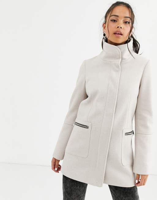 Bershka wrap detail tailored coat in pink | ASOS