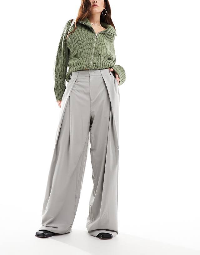 Bershka - wrap over tailored trousers in stone