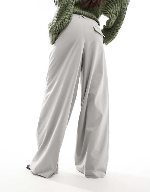 Bershka wrap over tailored trousers in stone, 3 of 5