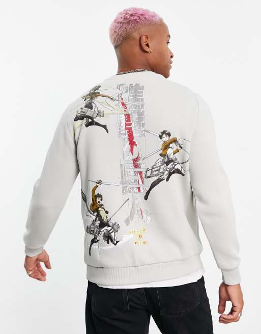 Bershka x Attack On Titan Sweatshirt in Grau mit Rundhalsausschnitt ASOS