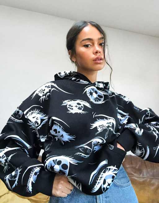 Bershka x Billie Eilish eye printed hoodie in black