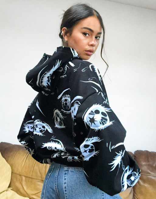 Bershka x Billie Eilish eye printed hoodie in black