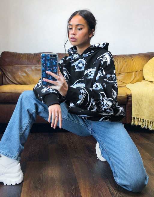 Bershka x Billie Eilish eye printed hoodie in black