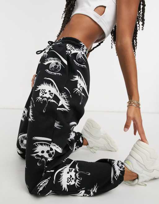 Bershka x Billie Eilish eye printed oversized jogger and hoodie co 