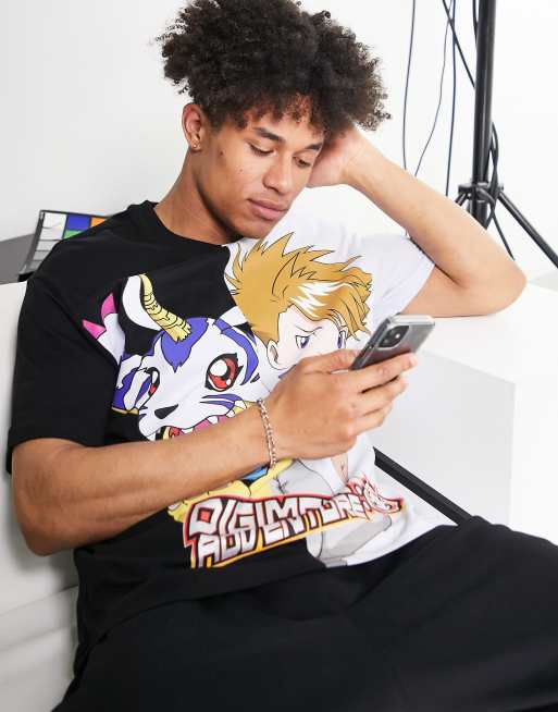 Bershka x digimon oversized t shirt in black