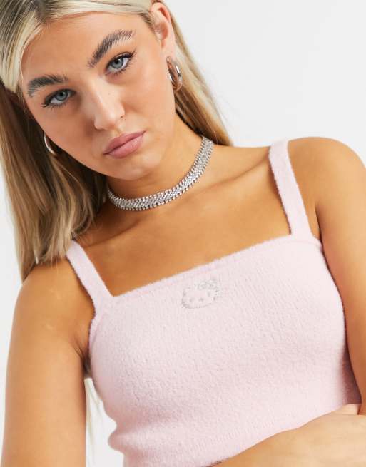 Bershka x Hello Kitty - Crop top duveteux d'ensemble - Rose