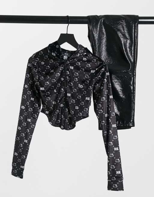 Bershka x Hello Kitty - Tuta sportiva con felpa con cappuccio e joggers, colore nero in coordinato, 2 di 3