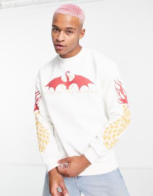 Bershka x House Of The Dragon crew neck sweatshirt in beige