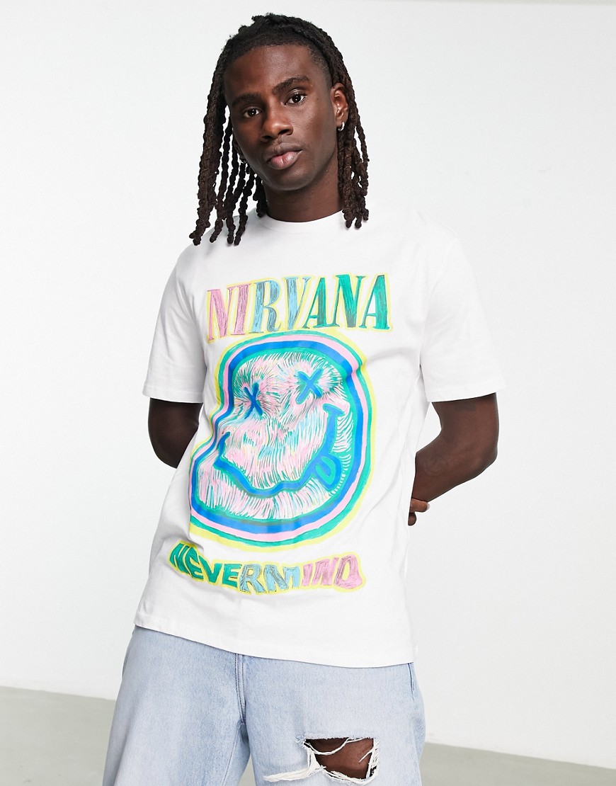Bershka x Nirvana printed face T-shirt in white