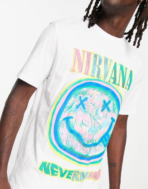 Bershka x Nirvana printed face T shirt in white