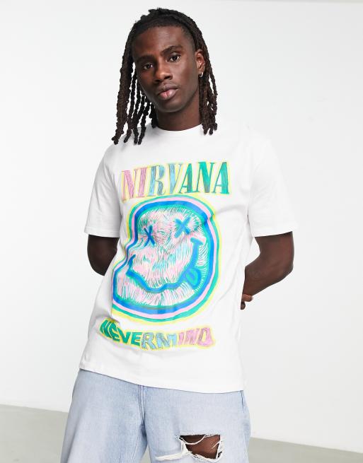 Bershka x Nirvana - T-shirt bianca con stampa di faccina