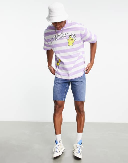 Bershka x pokemon striped t shirt in purple