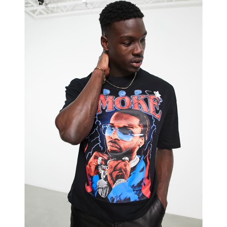 Bershka x Pop Smoke printed t-shirt in black | ASOS