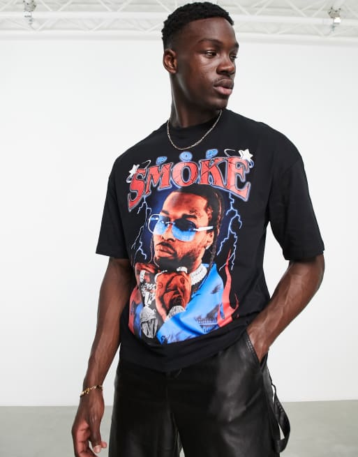 Bershka x Pop Smoke - T-shirt met print in zwart, 4 van 4