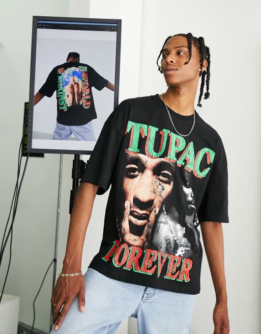 Bershka x Tupac printed t shirt in black