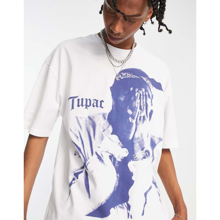 Bershka x Tupac printed t shirt in white ASOS