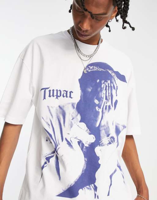 Bershka x Tupac - T-shirt met print in wit