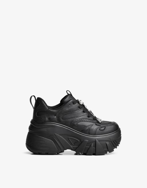 Bershka Xl platform trainers in black, 3 of 7
