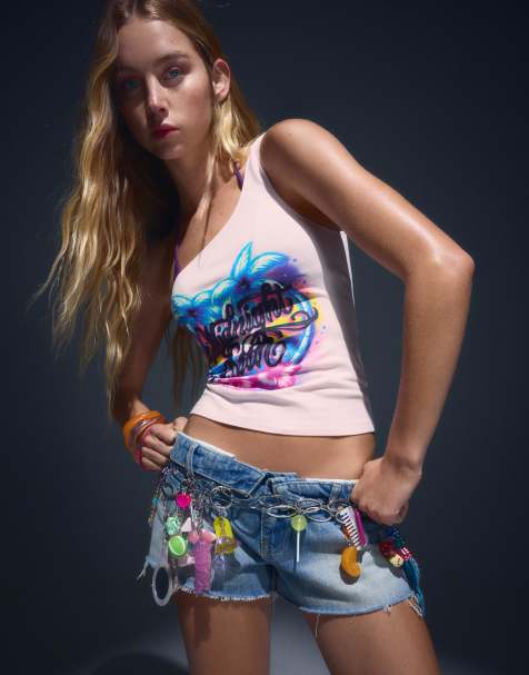 Bershka - Z. Larsson - Asymmetrische top met print in roze - view 1