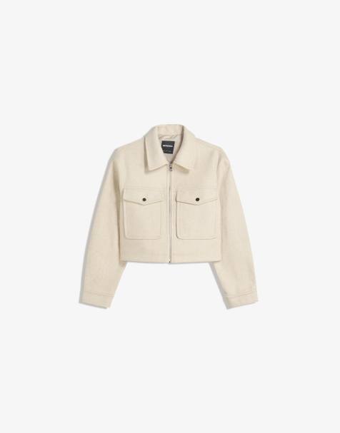 Bershka - Zacht vilten jack met textuur in beige - view 1
