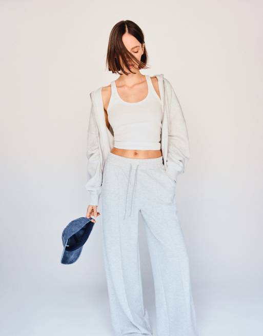 Bershka - Zachte broek met wijde pijpen in lichtgrijs, 3 van 4