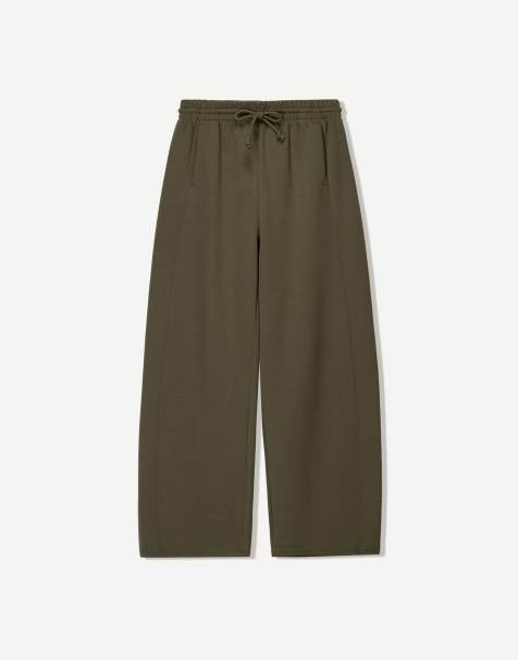 Bershka - Zachte broek met wijde ronde pijpen in kaki - view 1