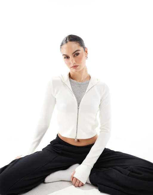 Bershka - Zachte hoodie met rits in wit