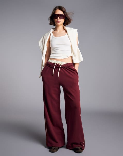 Bershka zachte joggingbroek in bordeauxrood - view 1